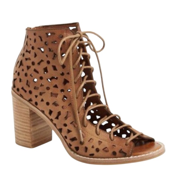 Jeffrey Campbell Brown Leather Cors-Daisy Lace Up Booties Sandals Shoes size 8 - Picture 2 of 14